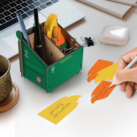 DESK DUMPSTER Pencil Holder with Flame Note Cards, 3 compartments for Desk and O - Picture 4 of 6